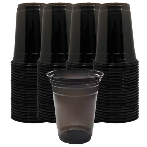 CLENE PACK Black Plastic Cups – 12oz-20oz, Durable, BPA-Free Cold Cups with Flat & Dome Lids, 1000 Pack