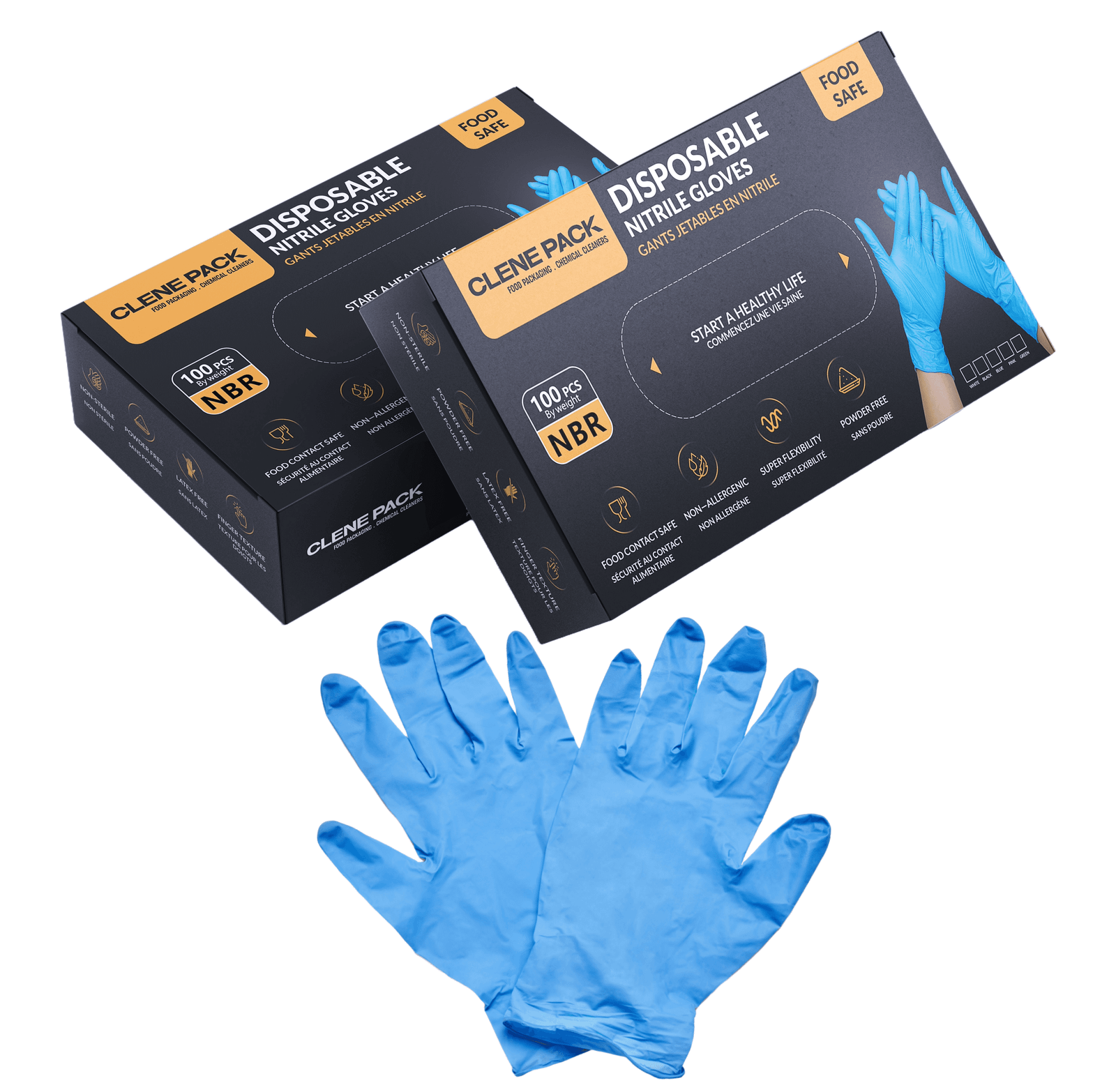 CLENE PACK Nitrile Gloves – 9'' Sky Blue, Small to XL, Disposable, Powder-Free, Latex-Free, Heavy-Duty, 1000 Pack
