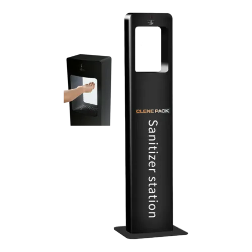 CLENE PACK Standing Liquid Hand Sanitizer Spray Station  – Touch-Free, Adjustable Height, Heavy-Duty Floor Stand for High-Traffic Areas