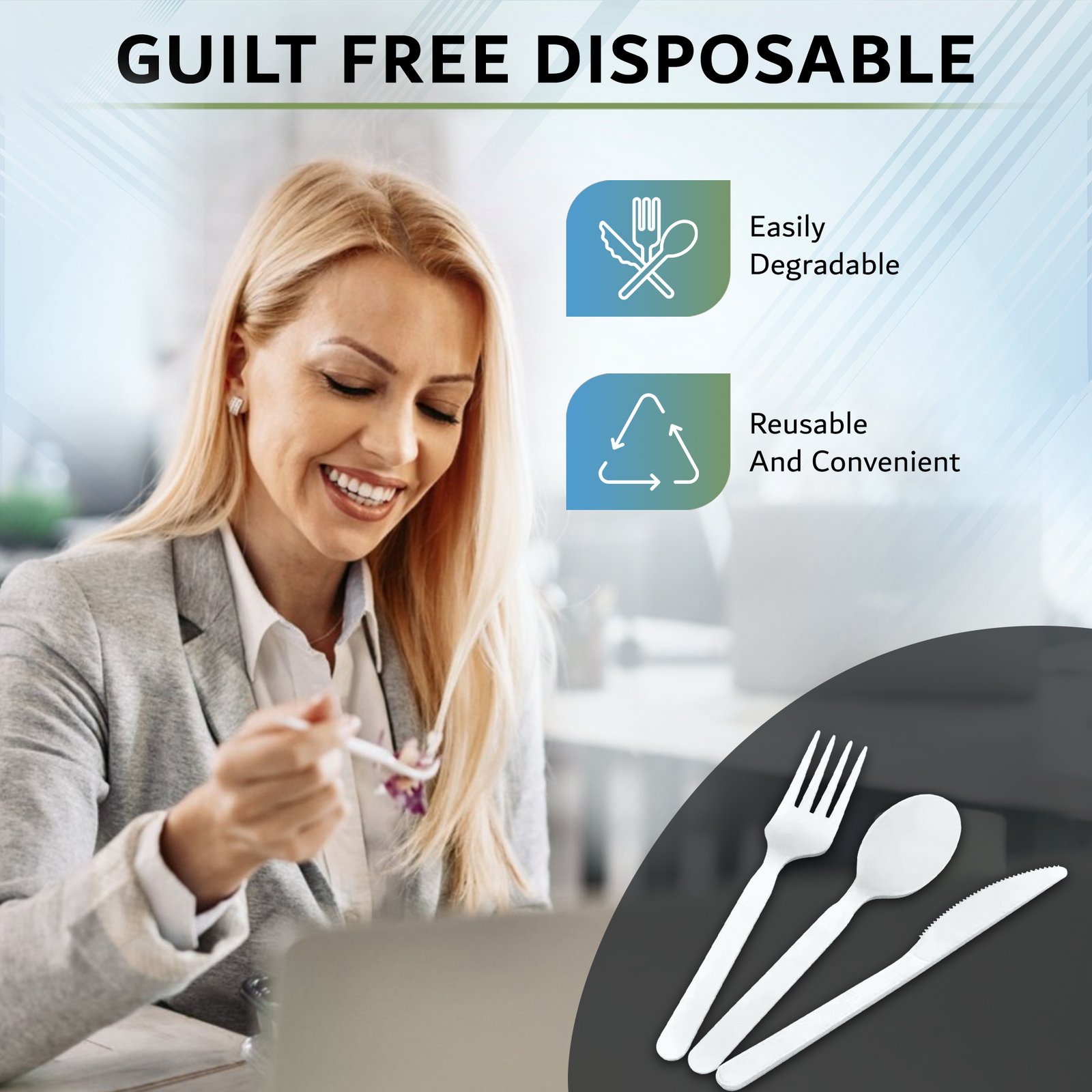 CLENE PACK Compostable CPLA Cutlery Set – 6.5” Spoon, Fork, Knife with Napkin, Eco-Friendly & Heat-Resistant, Individually Wrapped, 500 Pack - Image 4
