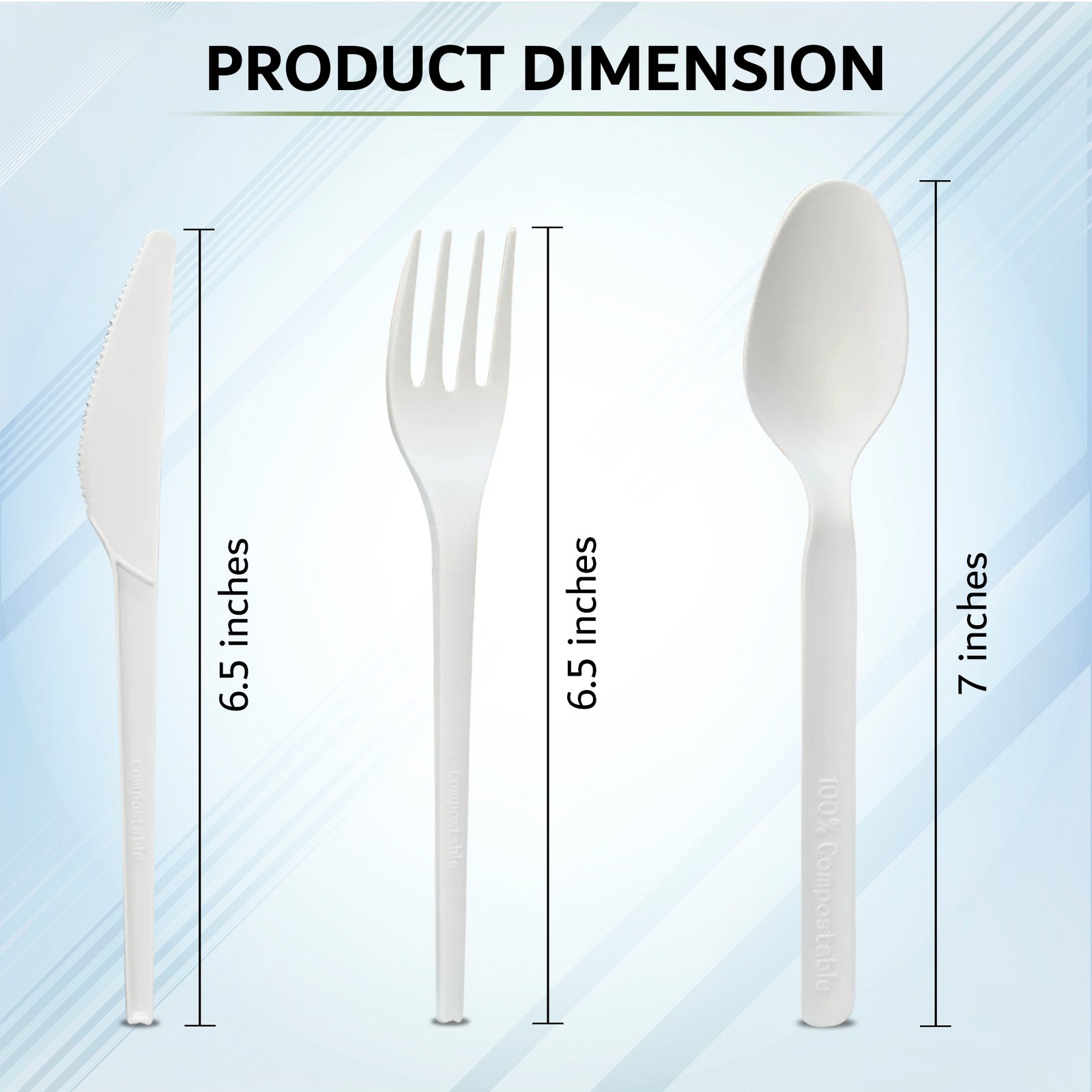 CLENE PACK Compostable CPLA Cutlery Set – 6.5” Spoon, Fork, Knife with Napkin, Eco-Friendly & Heat-Resistant, Individually Wrapped, 500 Pack - Image 5