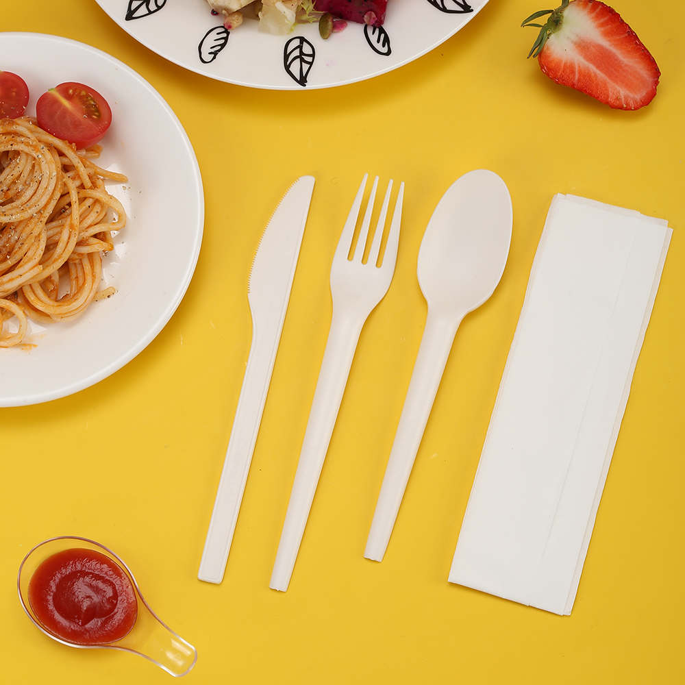CLENE PACK Compostable CPLA Cutlery Set – 6.5” Spoon, Fork, Knife with Napkin, Eco-Friendly & Heat-Resistant, Individually Wrapped, 500 Pack - Image 10