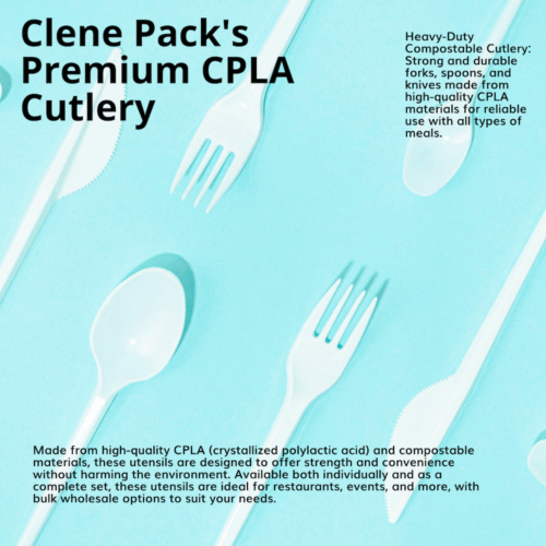 Alternative view of CLENE PACK Compostable CPLA Cutlery Set – 6.5” Spoon, Fork, Knife with Napkin, Eco-Friendly & Heat-Resistant, Individually Wrapped, 500 Pack