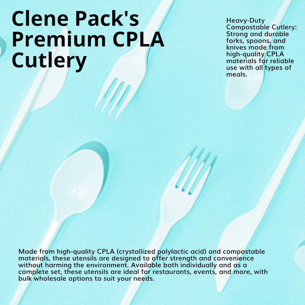 CLENE PACK Compostable CPLA Cutlery Set – 6.5” Spoon, Fork, Knife with Napkin, Eco-Friendly & Heat-Resistant, Individually Wrapped, 500 Pack - Image 2