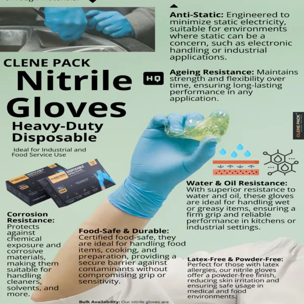 Alternative view of CLENE PACK Nitrile Gloves – 9'' Sky Blue, Small to XL, Disposable, Powder-Free, Latex-Free, Heavy-Duty, 1000 Pack