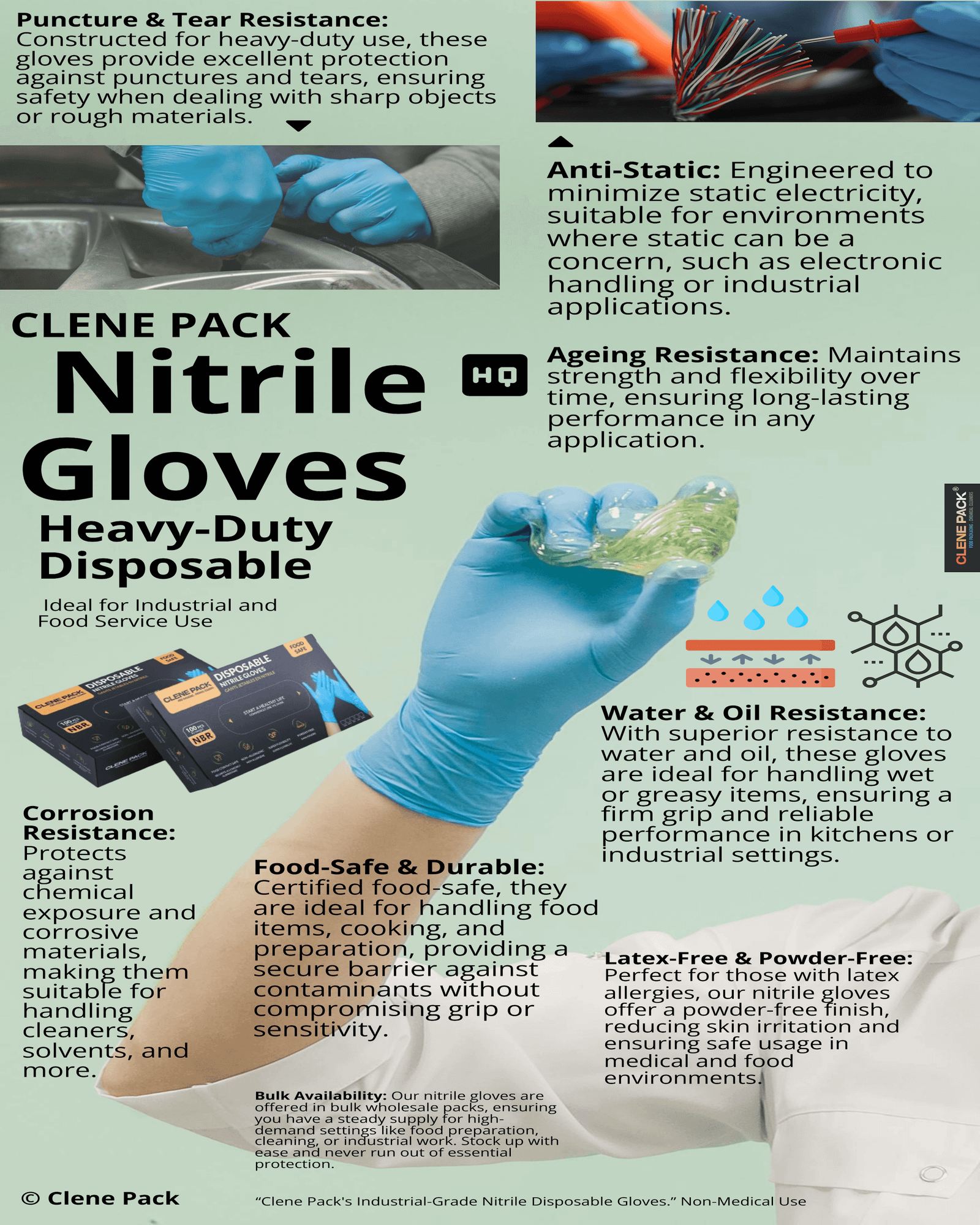 CLENE PACK Nitrile Gloves – 9'' Sky Blue, Small to XL, Disposable, Powder-Free, Latex-Free, Heavy-Duty, 1000 Pack - Image 2