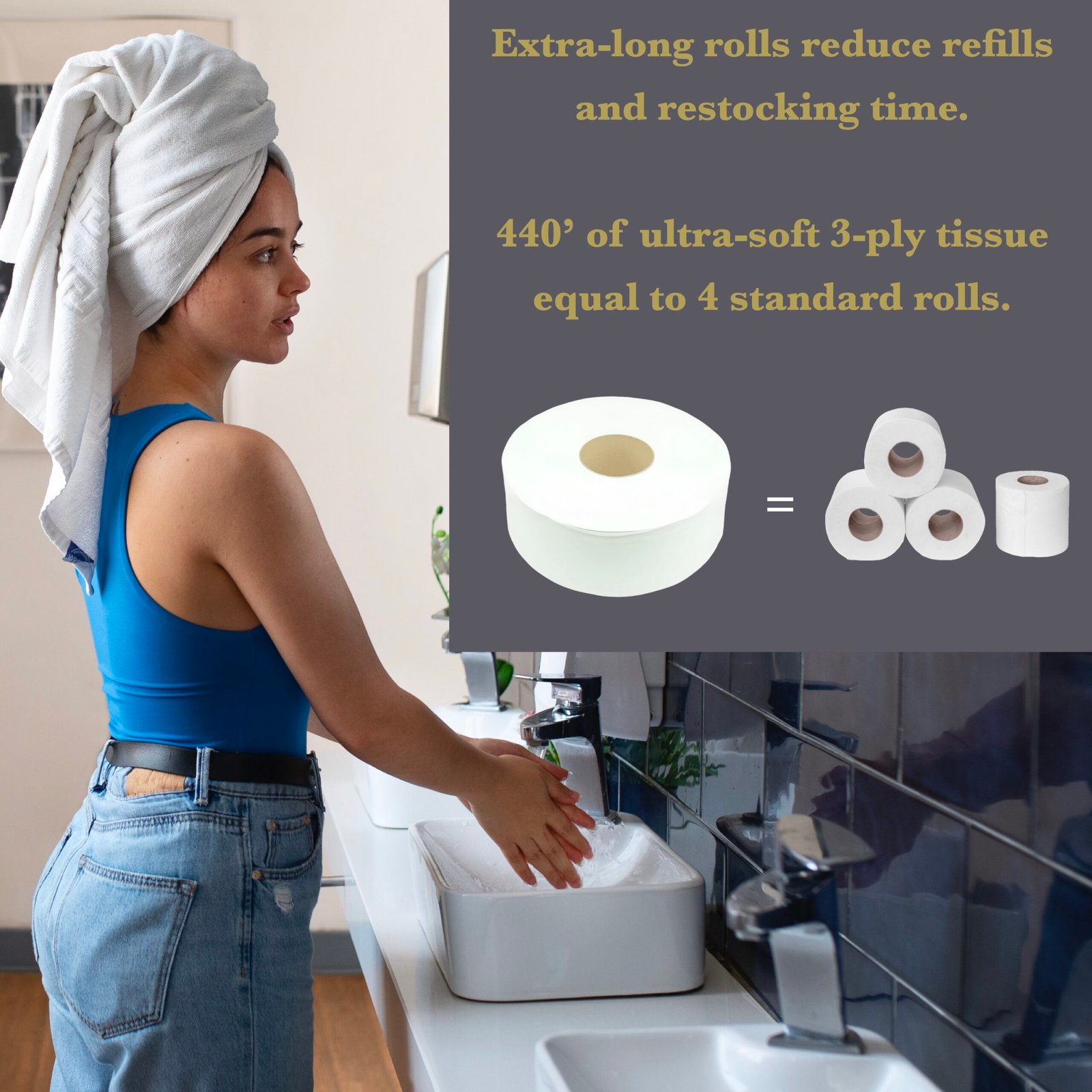 CLENE PACK Mini Jumbo Toilet Paper Roll – 3-Ply, 12×440ft Rolls, 850 Sheet per Roll, 8.8in Diameter (1 Mini Jumbo = 3 Mega Rolls) – Super Soft and Strong, Home & Commercial Use, Universal Fit - Image 5